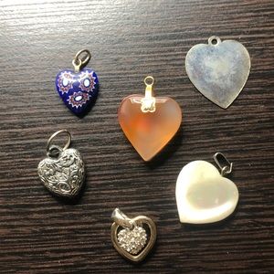 6 ASSORTED HEART CHARMS FOR JEWELRY MAKING OR CRAFTS ALL WEARABLE PIECES
